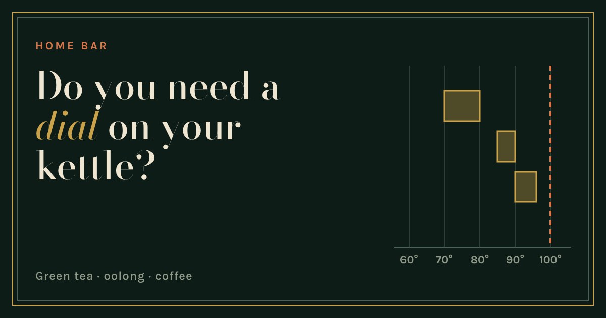 Chart of water temperature windows for green tea, oolong and coffee, with a dashed line at the boiling point