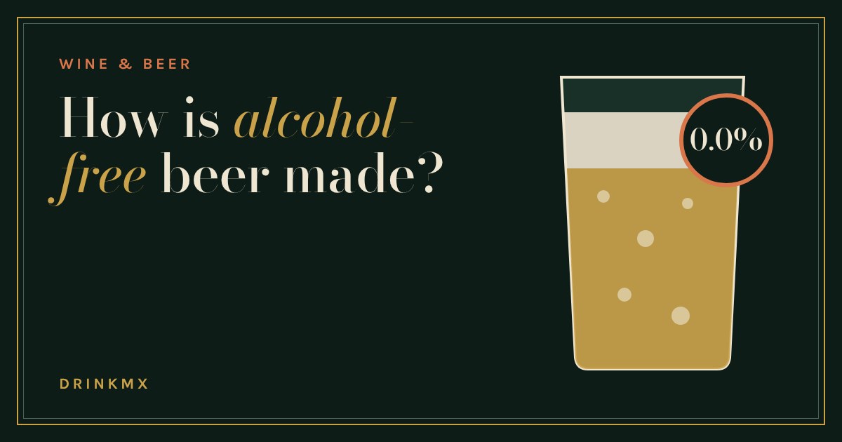 A pint glass of golden beer with a foam head and a 0.0% badge