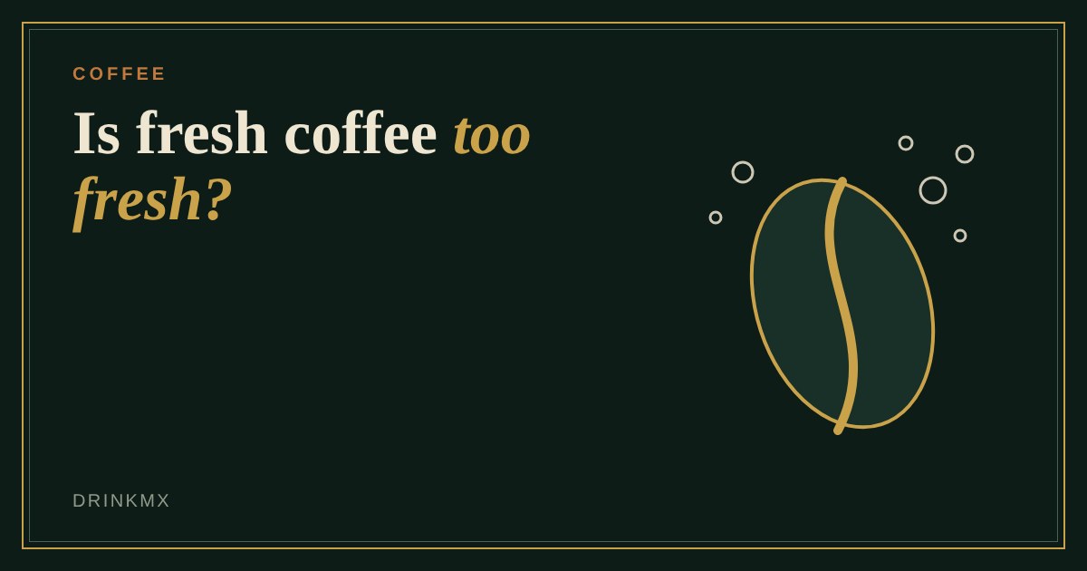 A coffee bean outlined in gold with small bubbles of escaping gas rising from it