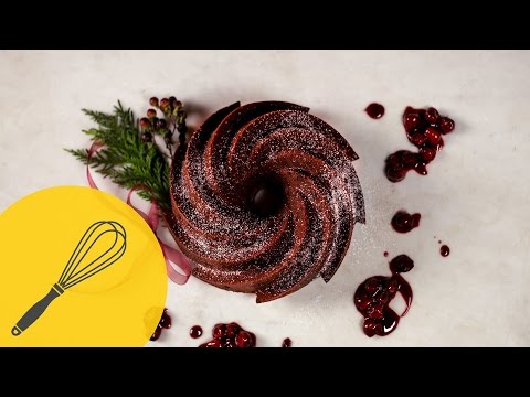 Cherry Chocolate Rum Cake Recipe | Red Wine Cherry Sauce and Whipped Cream
